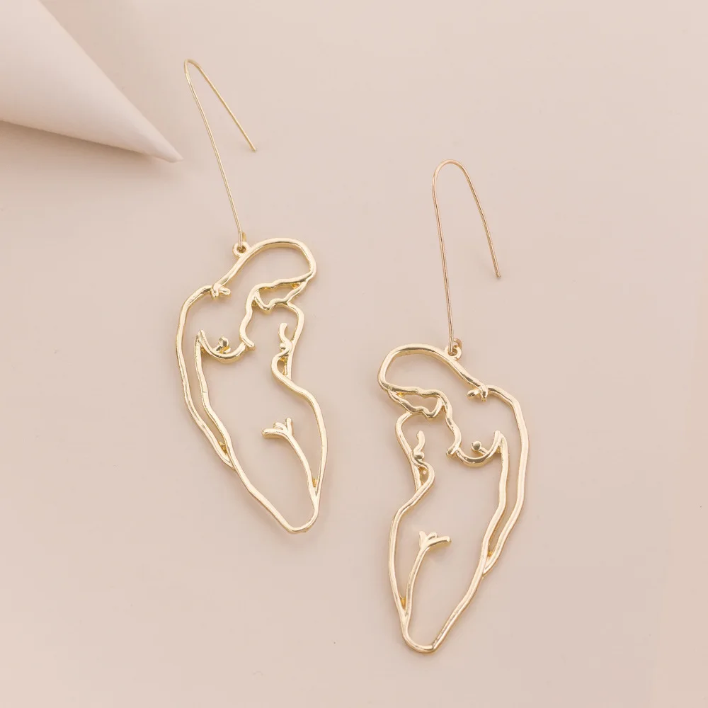 

New Original Freedom Female Body Form Wire Earrings Art Abstract Body Lady Face Dangle Earrings for Women Big Statement Jewelry