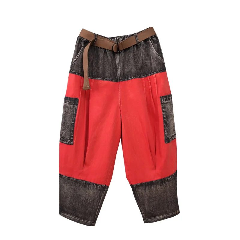 

Contrast Jeans Women Hip Hop High Waist Loose Straight Jeans Wide Leg Baggy Cowboy Pants American street Casual Cargo Trousers