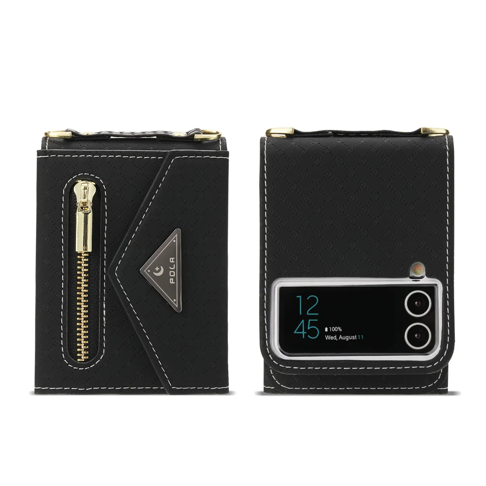 Crossbody Phone Case for Samsung Galaxy Z Flip 4 5G Flip4 Geometric Credit Cards Slot Shockproof Leather Back Cover with Lanyard