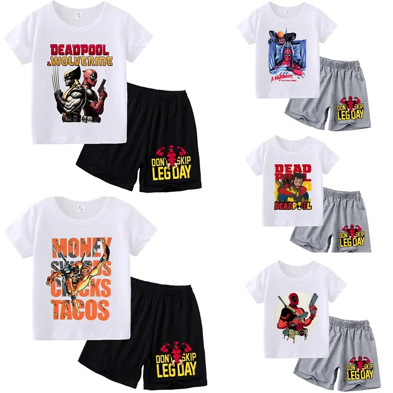 Комплект из футболки с героями мультфильмов MARVEL Дэдпул и Росомаха черно-белый