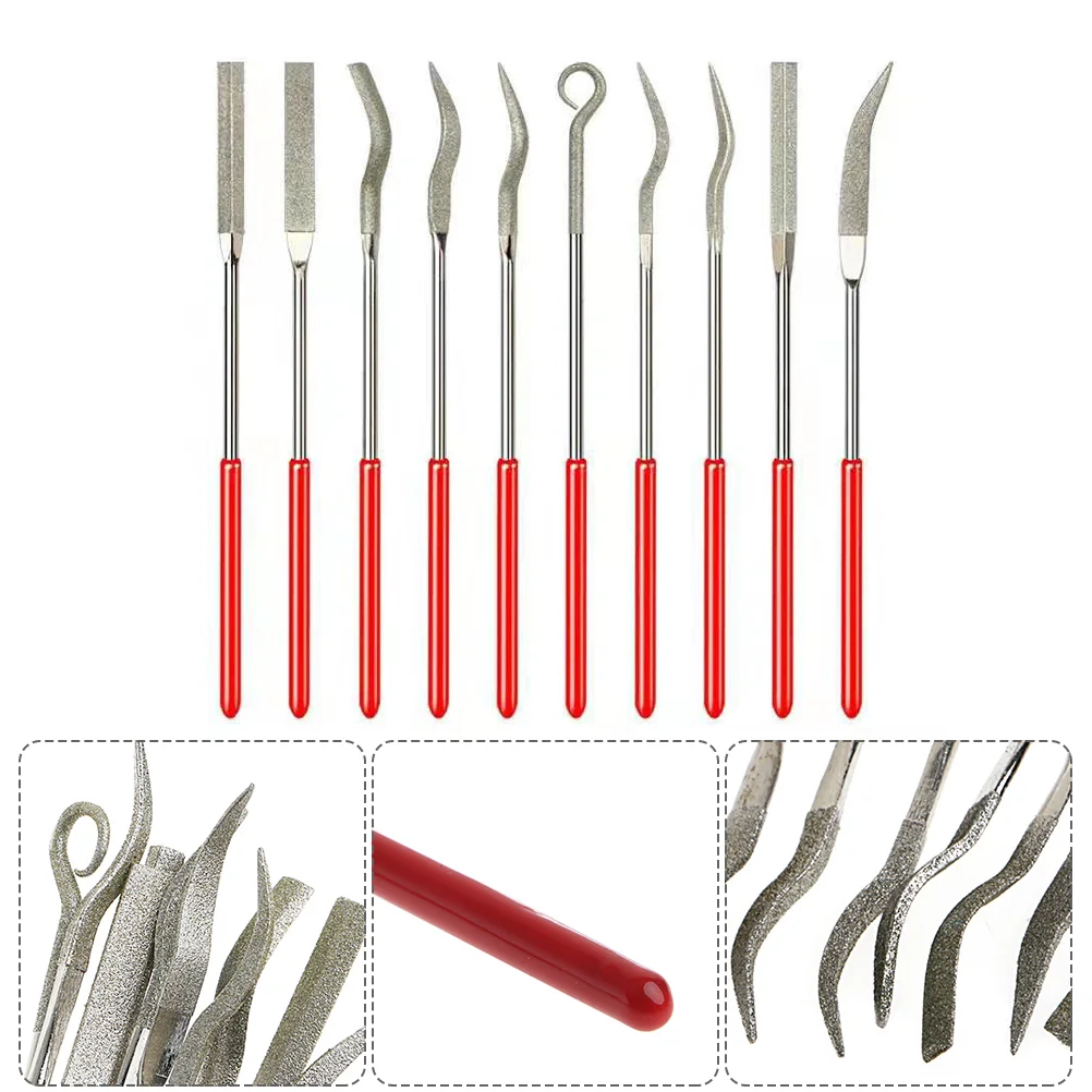 

10 Pcs Jewelers Files Diamond Riffler Precision Tools Triangle Flat Set Wax Carvers Ceramics Crystal Shaping Needle