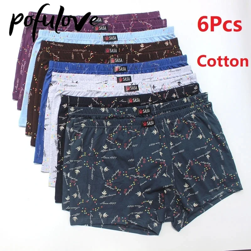 6Pcs/Lot Men'S Underwear Boxer Shorts Cotton Plus Size Loose Breathable Mid-Waist Print Sexy Middle-Aged Men'S Shorts Wholesale