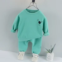 childrens clothing boys round neck solid color cartoon sweater childrens casual korean two piece suit
