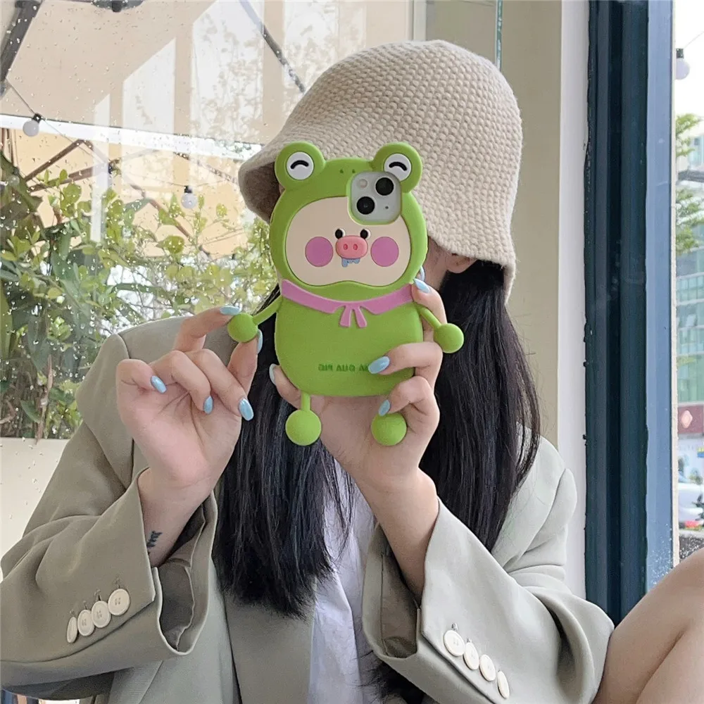 

Cute Animal Funny 3D Frog Pig Baby Phone Case For iPhone 11 12ProMax 13 14 Pro Max Shokproof Full Silicone Soft Back Cover Shell