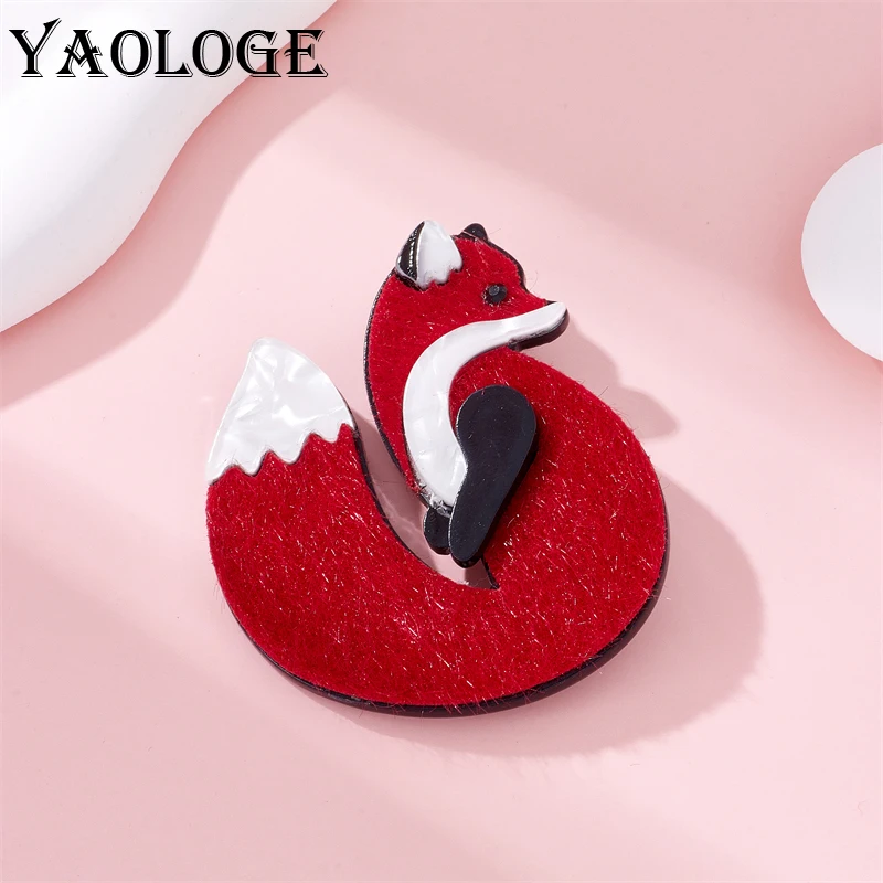 

YAOLOGE Acrylic Red Fox Brooches For Women Unisex New Trend Lovely Animal Badge Party Casual Brooch Pins Handmade Jewelry Gifts
