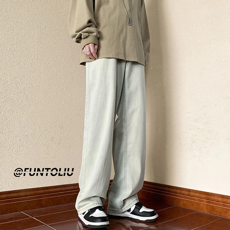 4 Colors Baggy Jeans Men Fashion Retro Casual Wide Leg Jeans Men Streetwear Hip Hop Loose Straight Denim Pants Mens Trousers