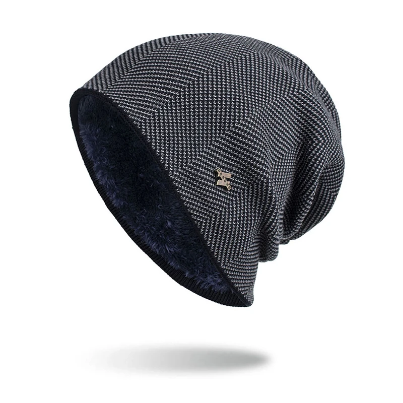 

men's Beanie Hat Leisure Add Fur Lined Winter Hats For Men Women Keep Warm Knitted Hat Fashion Solid Ski Bonnet Cap