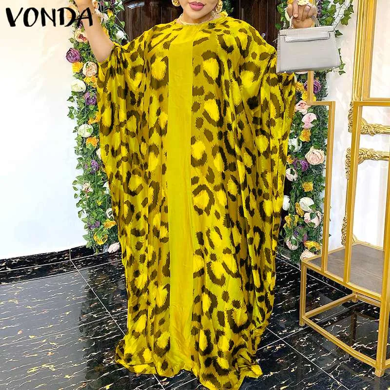 

VONDA Oversized Stylish Long Sleeve Party Maxi Dress Women Fashion Robe Printed Holiday Vestidos Female Batwing Sleeve Sundress
