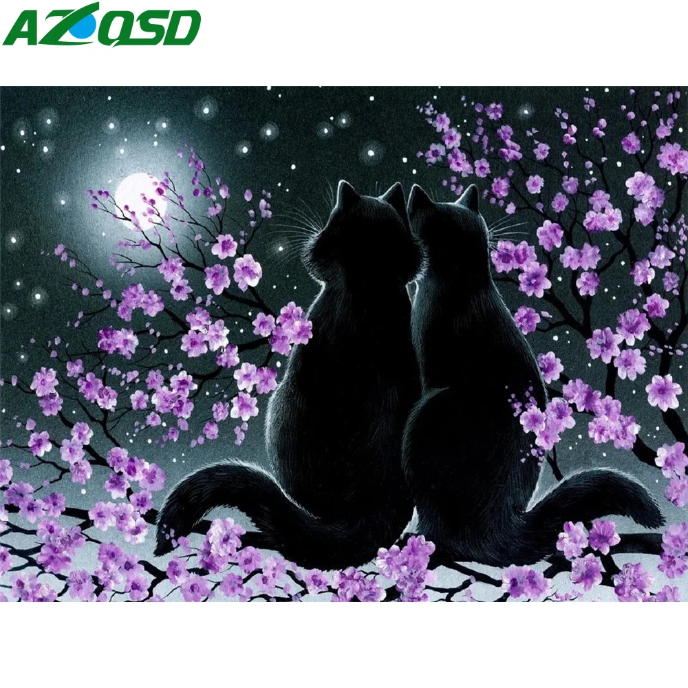 

AZQSD Алмазная картина черная кошка цветок мозаика Слива Bossom Алмазная вышивка животное вышивка крестом ручная работа картина Стразы