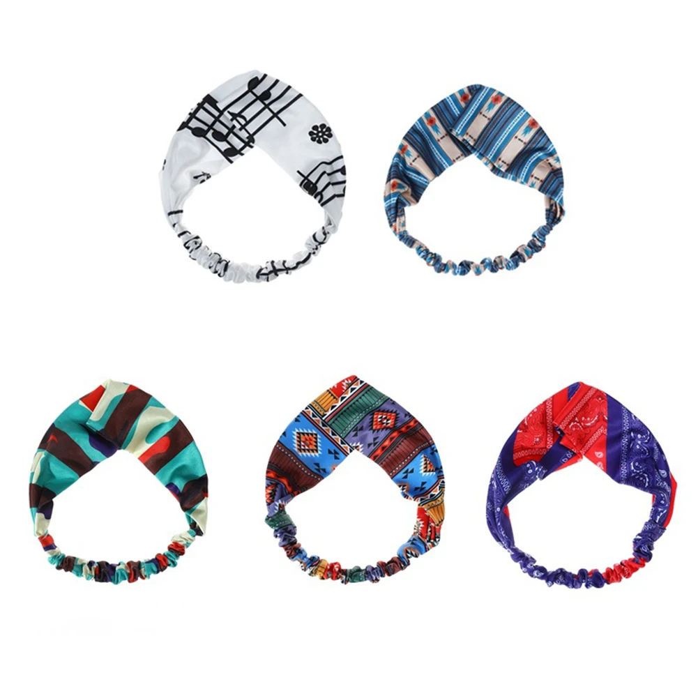 

Новые широкие повязки на голову с цветочным принтом в стиле бохо, винтажный Эластичный Тюрбан с узлом, повязка на голову для женщин и девуше...