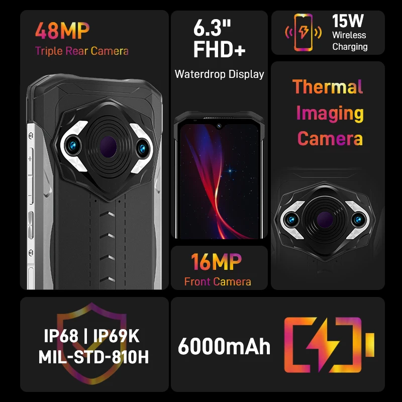 DOOGEE S98 Pro 8 ГБ + 256 Гб мобильный телефон 15 Вт Беспроводная зарядка IP68/69 Android 12 прочный