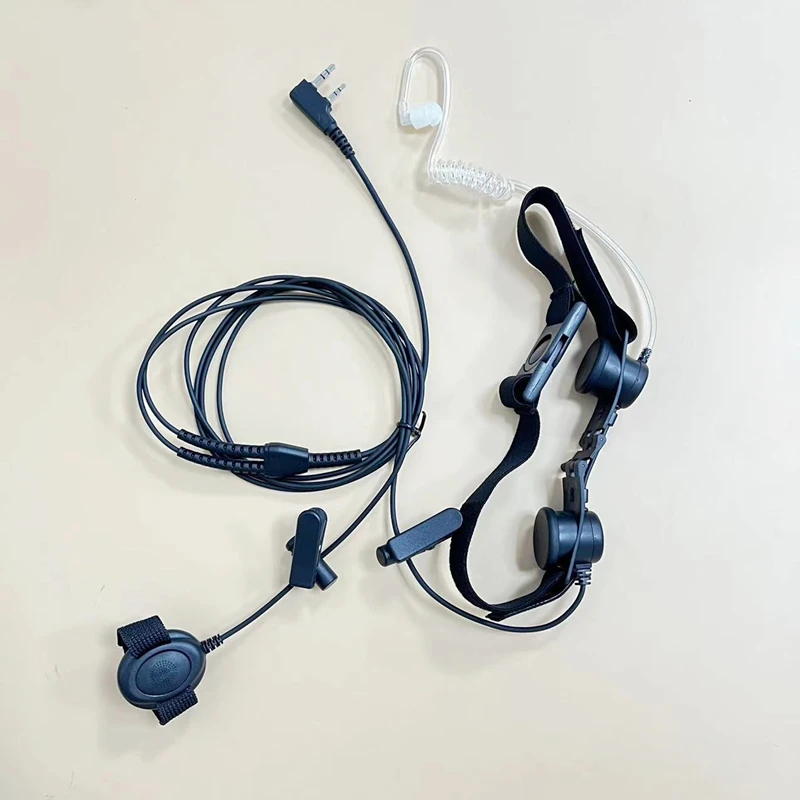 Heavy Duty Throat Mic Covert Acoustic Tube with Finger PTT Microphone Fits for 2 PIN Kenwood HYT Wouxun Puxing Quansheng radios