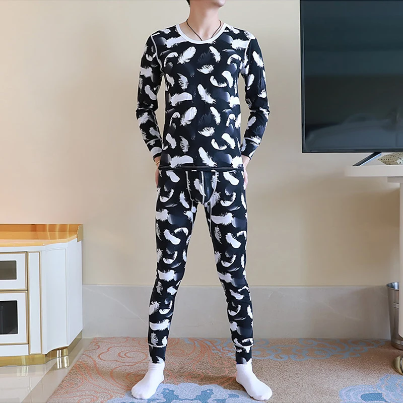 Male Thermal Underwear Print Slim Thermal Pants Underpants Camouflage Set Cotton Underwear Men Long Sleep Bottoms Wholesale