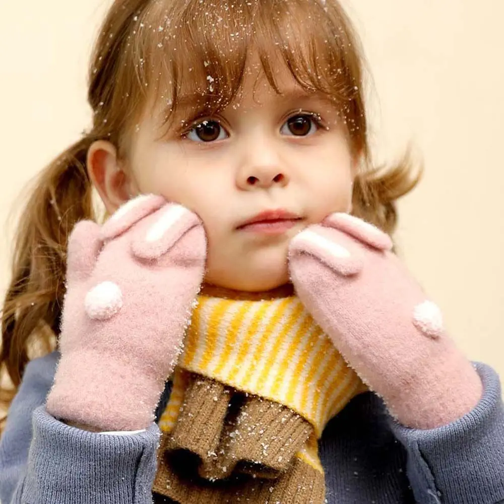 

Kids Rabbits Gloves Winter Mittens Children Full Finger Gloves for 2-6Y Kid Hanging Neck Warm Gloves Newborn Baby Accessories