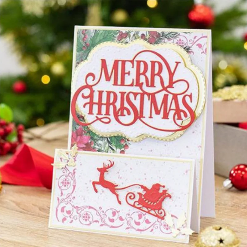 

Merry Christmas English Etching Metal Cutting Dies DIY Scrapbook Die Cutout Wedding Party Embossing Decoration Stencils Reusable