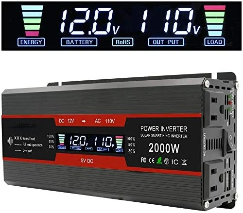 

1000W/2000W(Peak) Car Power Inverter DC 12V to 110V AC Converter with LCD Display Dual AC Outlets and Dual USB Car Charger for C