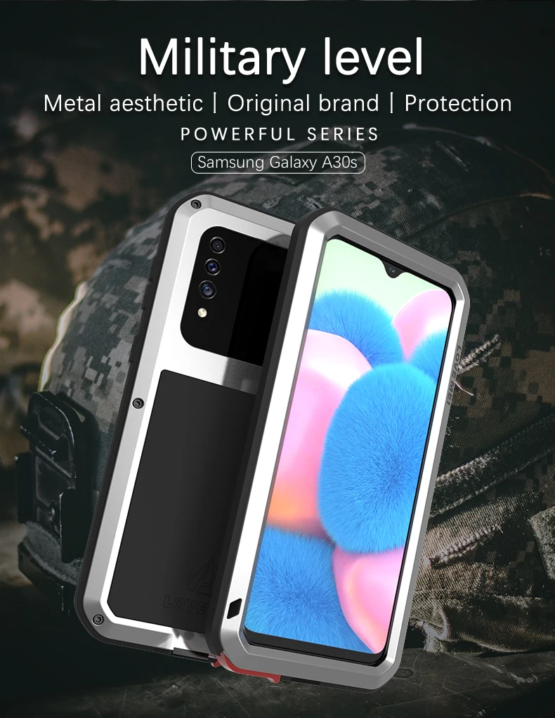 Love Mei Shock Dirt Proof Water Resistant Metal Armor Phone Case For Samsung Galaxy A30s A30 A20 A50s A70 A70s A40s A90 Cover