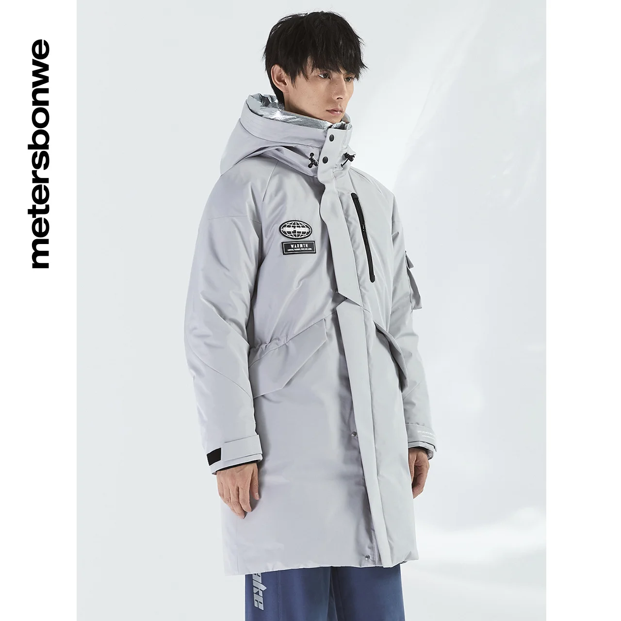 Metersbonwe  Solid Color Down Jacket Men Winter Warm 80% Gray Duck Down Hooded  Anti-snow Medium Length  Warm Down