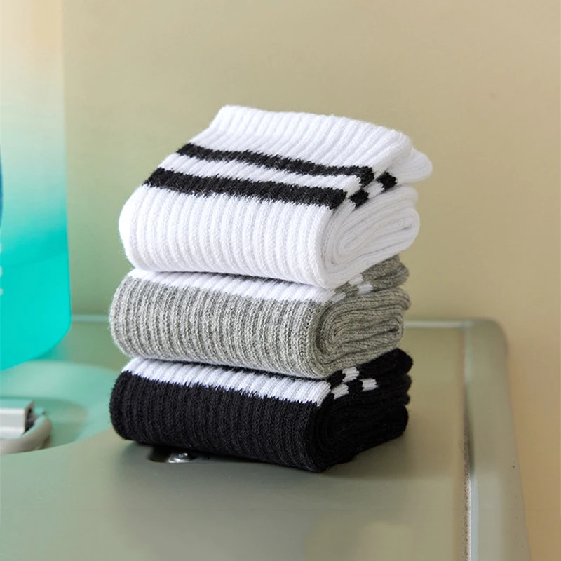 

Теплые полосатые носки средней длины для женщин, осенне-зимние носки в стиле Харадзюку, уличные носки в стиле хип-хоп, однотонные дышащие хл...