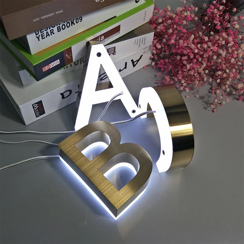 

Cheap Custom Outdoor Advertising Acrylic Led Signage 3d Gold Backlit Alphanumeric Display Board Indoor Lighted Sign
