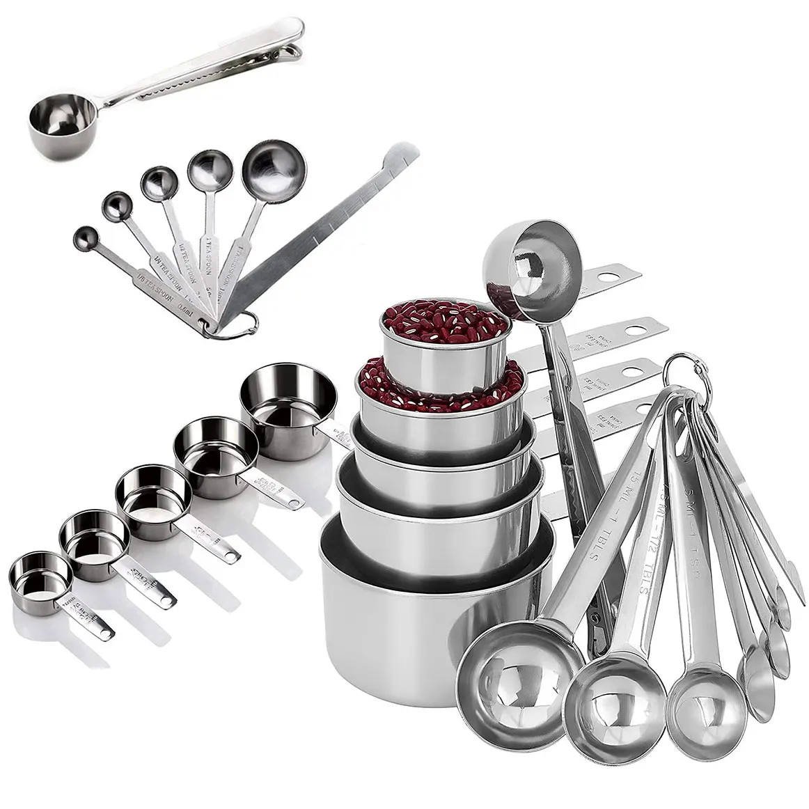 13-piece Set Stainless Steel  Measuring Cups Spoons Stackable Tablespoons Baking Cake Cooking Making Measuring with Graduated