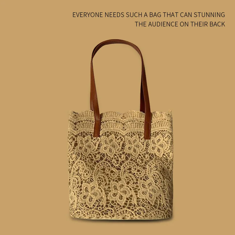 

сумки женские модные 2023 Women's Fashion Retro Lace Design Shoulder Bag Elegant Literature Large Capacity Convenient Handbag