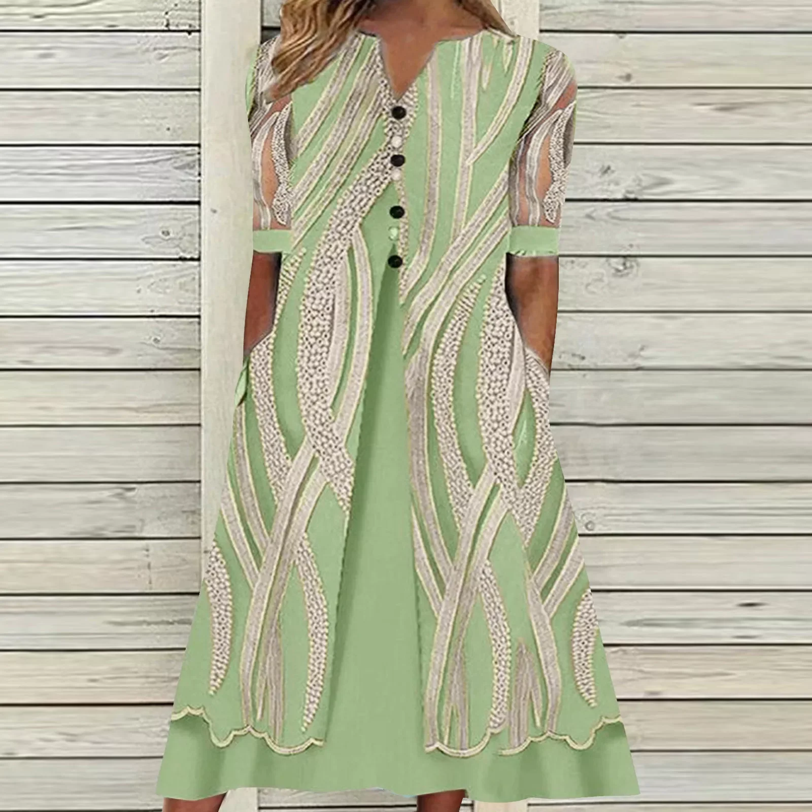 

Платье-миди женское с коротким рукавом, V-образным вырезом и карманами