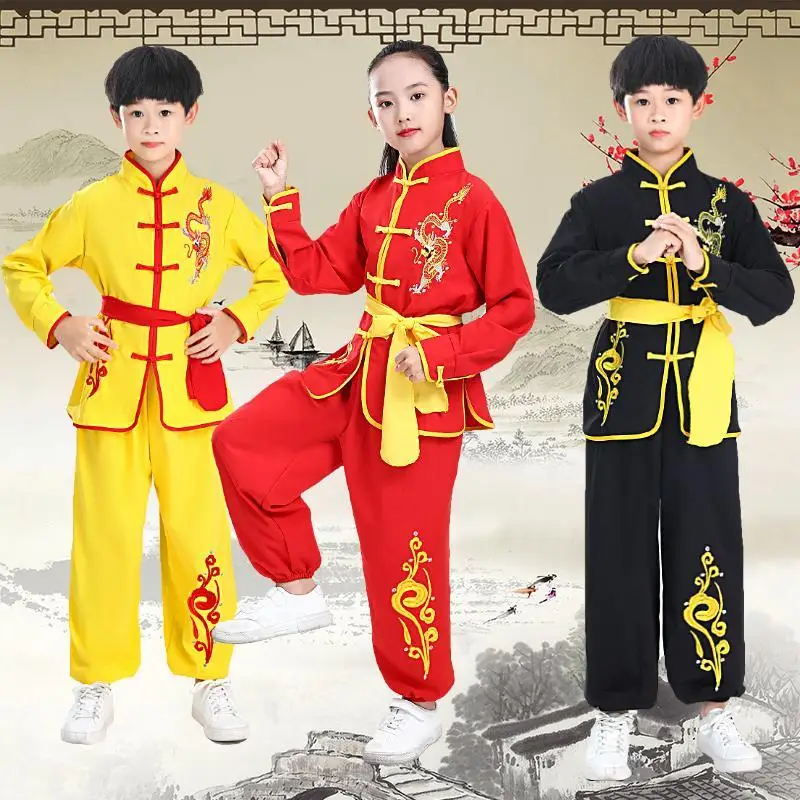 

2022 детская тренировочная одежда с длинным рукавом для боевых искусств костюмы в китайском стиле вышитая детская форма китайского кунг-фу ...