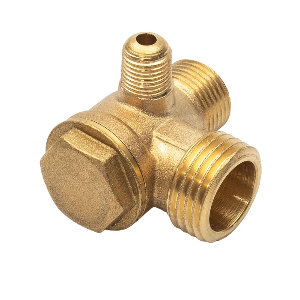 

1PC Male Thread 3 Way Metal Air Compressor Check Valve Gold Tone Brass Male Thread 3 Port Threaded Connector Tool Home Tools