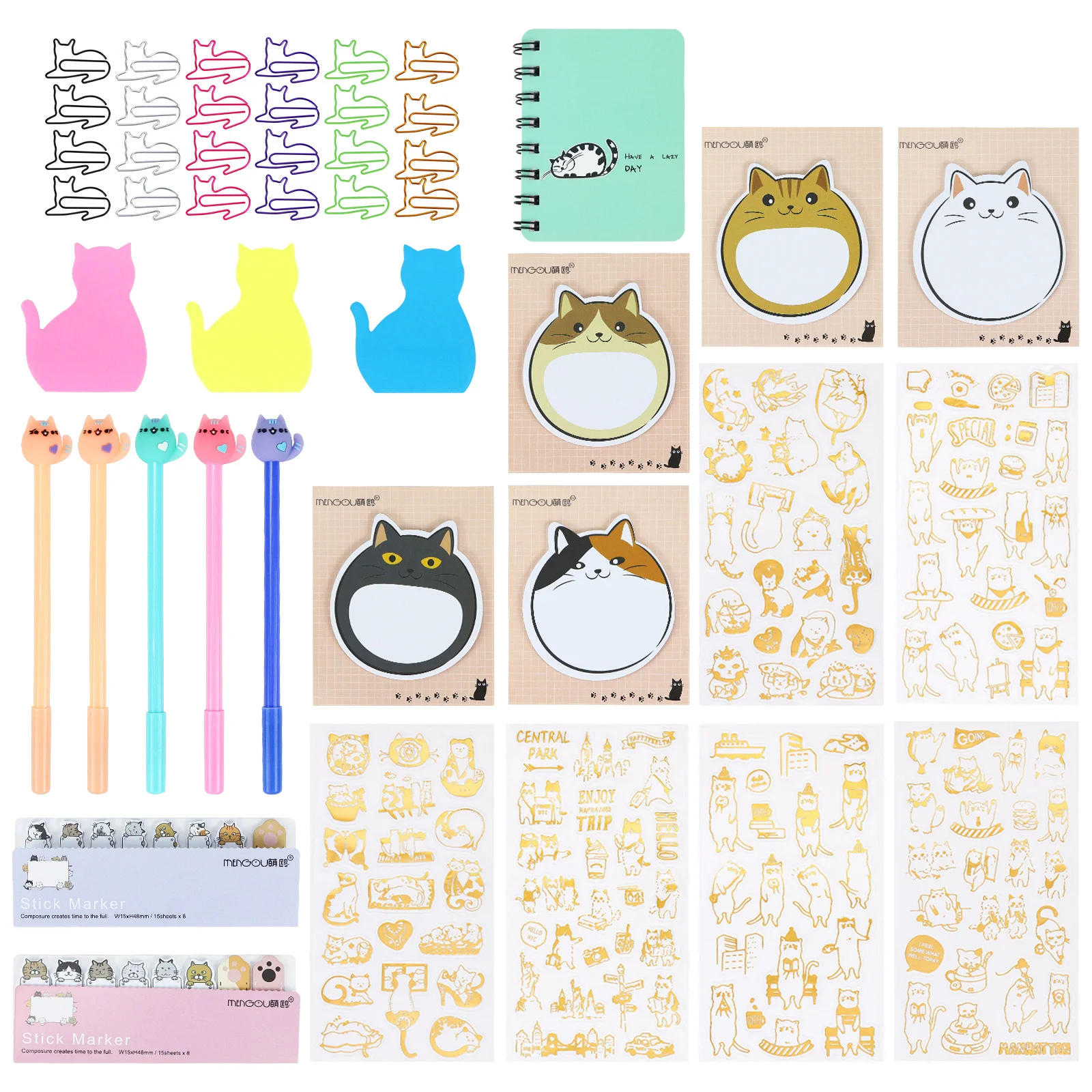 Cute Cat Styling Desktop Stationery Combination Sticky Notes Neutral Pens Multifunctional Fun Stationery Supplies
