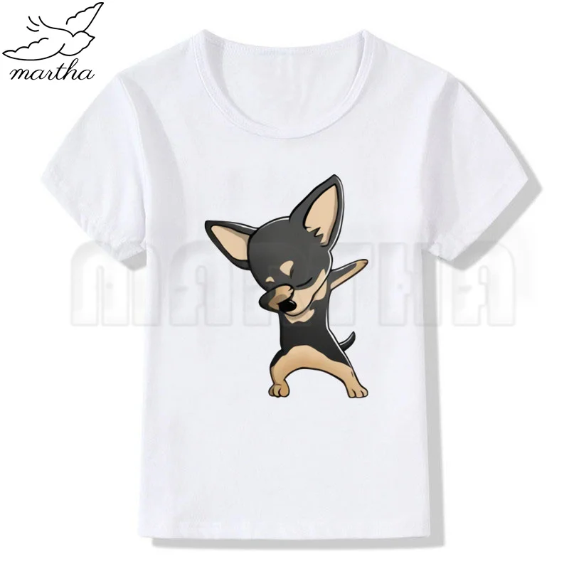 Chihuahua Children Cartoon Dog Print T-Shirt Big Chic Boss Kids Short Sleeved Child White Fashion Clothes，Drop Ship