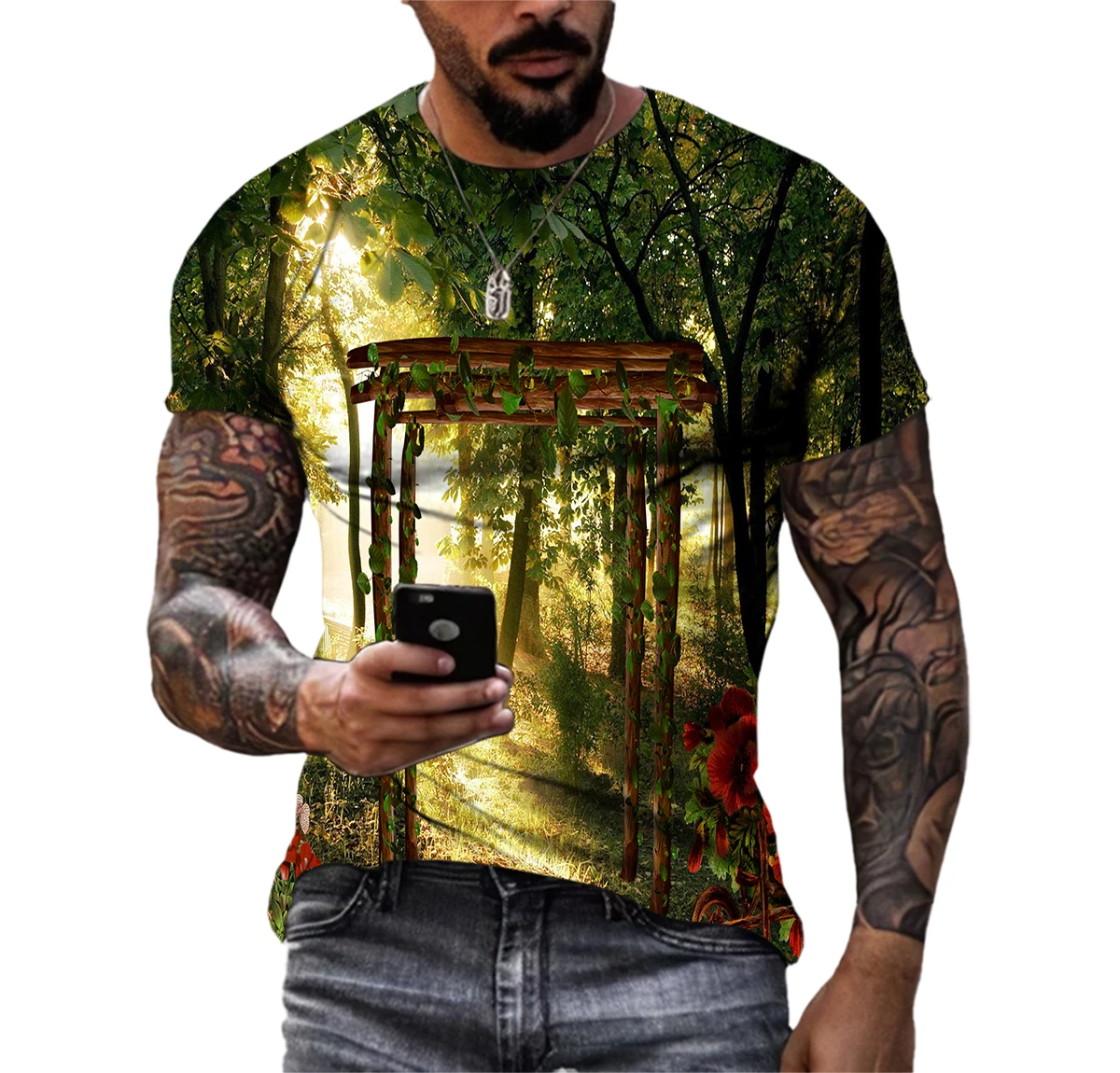 

Fairy Tale Magic Forest Men T-Shirts 3D Print HD Pattern Leisure Hip Hop Harajuku Personality Round Neck Tee Short Sleeve Top