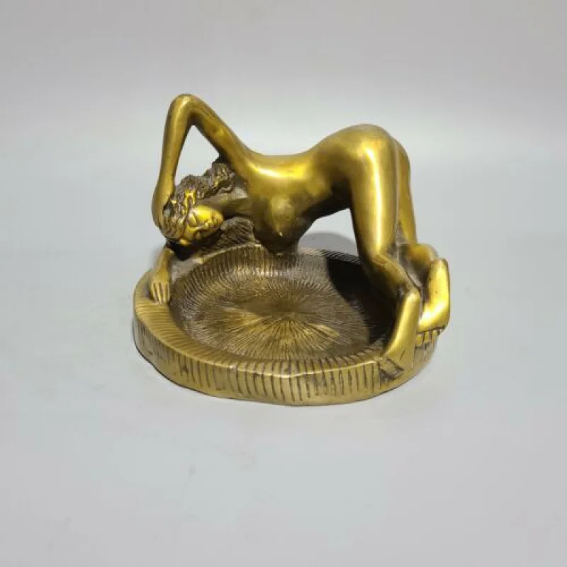 

17cm Chinese Brass Ashtray Bronze Beautiful Lady Ashtray Tank