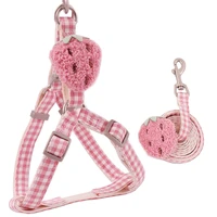 dog harness leash set adjustable soft cute fruit lattice dog vest for small medium pet collar leash outdoor walking
