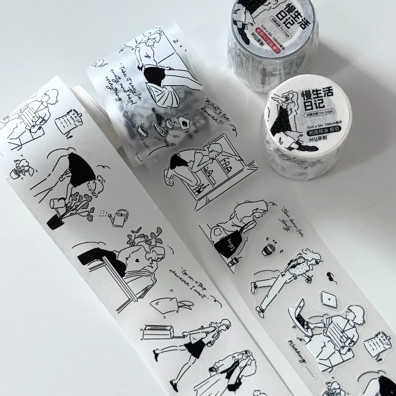 Фото Bagel Studio Enjoy Slow Life Girl Die Cut PET Washi Tapes Товары для рукоделия DIY Скрапбукинг Изготовление открыток Декоративные наклейки для планирования №3