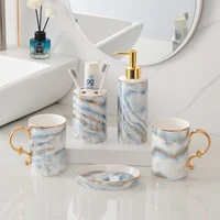 creative gold blue ceramic toothbrush holder bathroom decorative accessories toothpaste dispenser soap dispenser bathroom cup