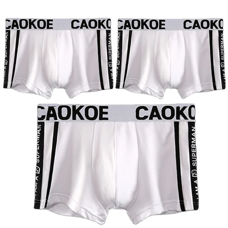 

3 Pcs White Color Men Underwear Boxer Briefs Boy Undies Panties Breathable Flexible Shorts Undershorts Knickers Homme Underpants