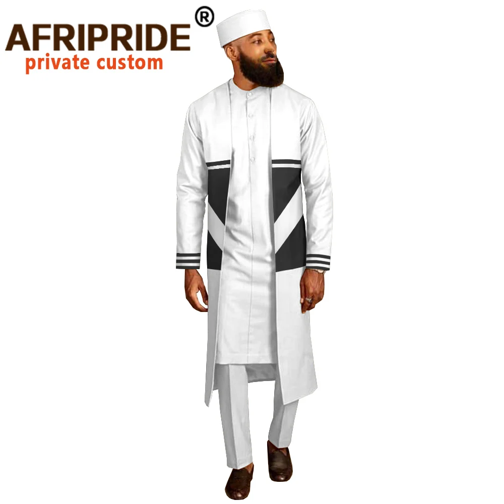 Men`s Suit Long Coats Dashiki Shirts Ankara Pants Traditional Hat 4 piece Set African Clothing Attire Wear AFRIPRIDE A2016012