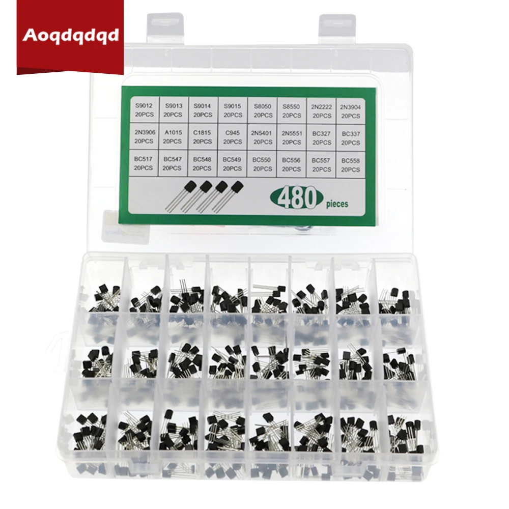 Набор транзисторов TO-92 480 шт./лот 24 значения BC327 BC337 BC517 BC547 BC548 BC549 2N2222 3906 3904 5401 5551 C945