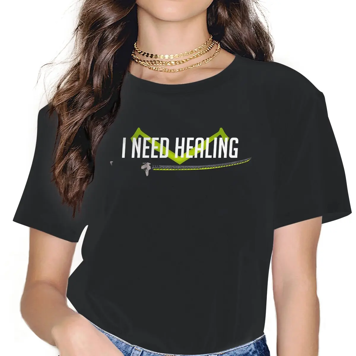 

Я хочу исцелить женские футболки Overwatch Готическая винтажная Женская одежда с большим графическим коротким рукавом