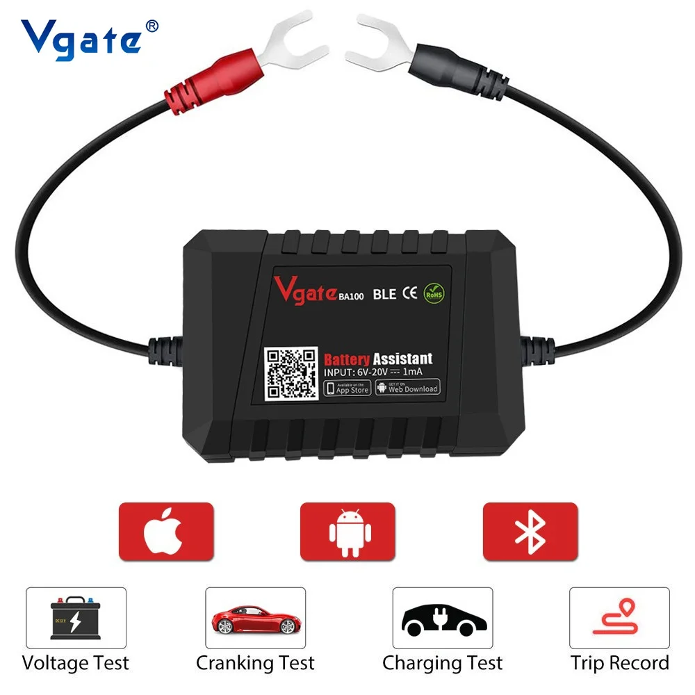 Фото Vgate BA100 тестер напряжения автомобильного аккумулятора 12 В для Android/IOS автомобильный анализатор цепей тестер Bluetooth 4,0 автоматический тестер аккумулятора №1