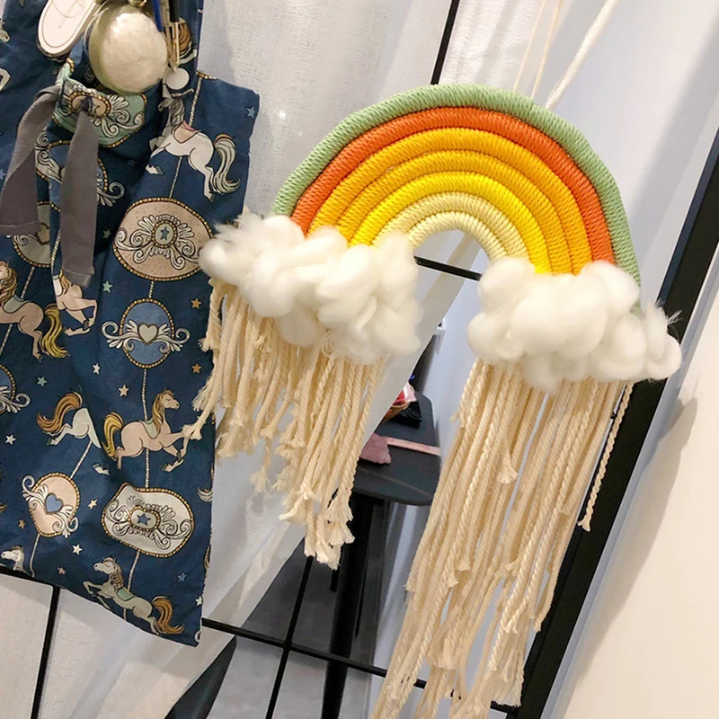 

Скандинавские тканые яркие гобелены, макраме, радужные подвесные украшения для дома, декор для комнаты для девочек, настенные подвески для ...