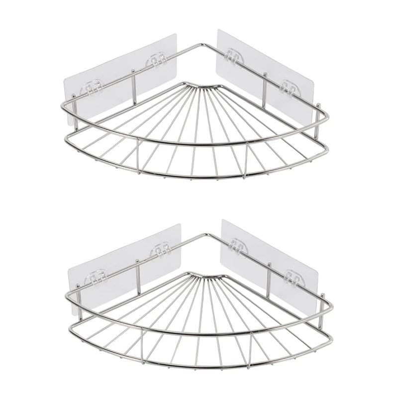 

2X Corner Shelf Bathroom Adhesive Shower Caddy Basket Wall Mounted Storage Organizer No Drilling