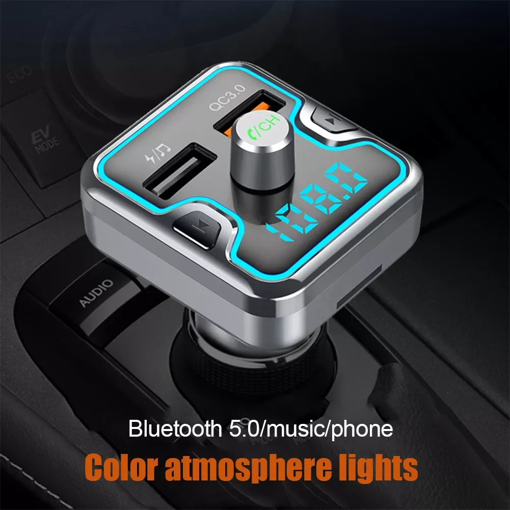 

Bluetooth-compatible5.0 Car Kit Handsfree FM Transmitter QC3.0 Quick Charge Dual USB Phone Charger FM Modulator Music MP3 Player