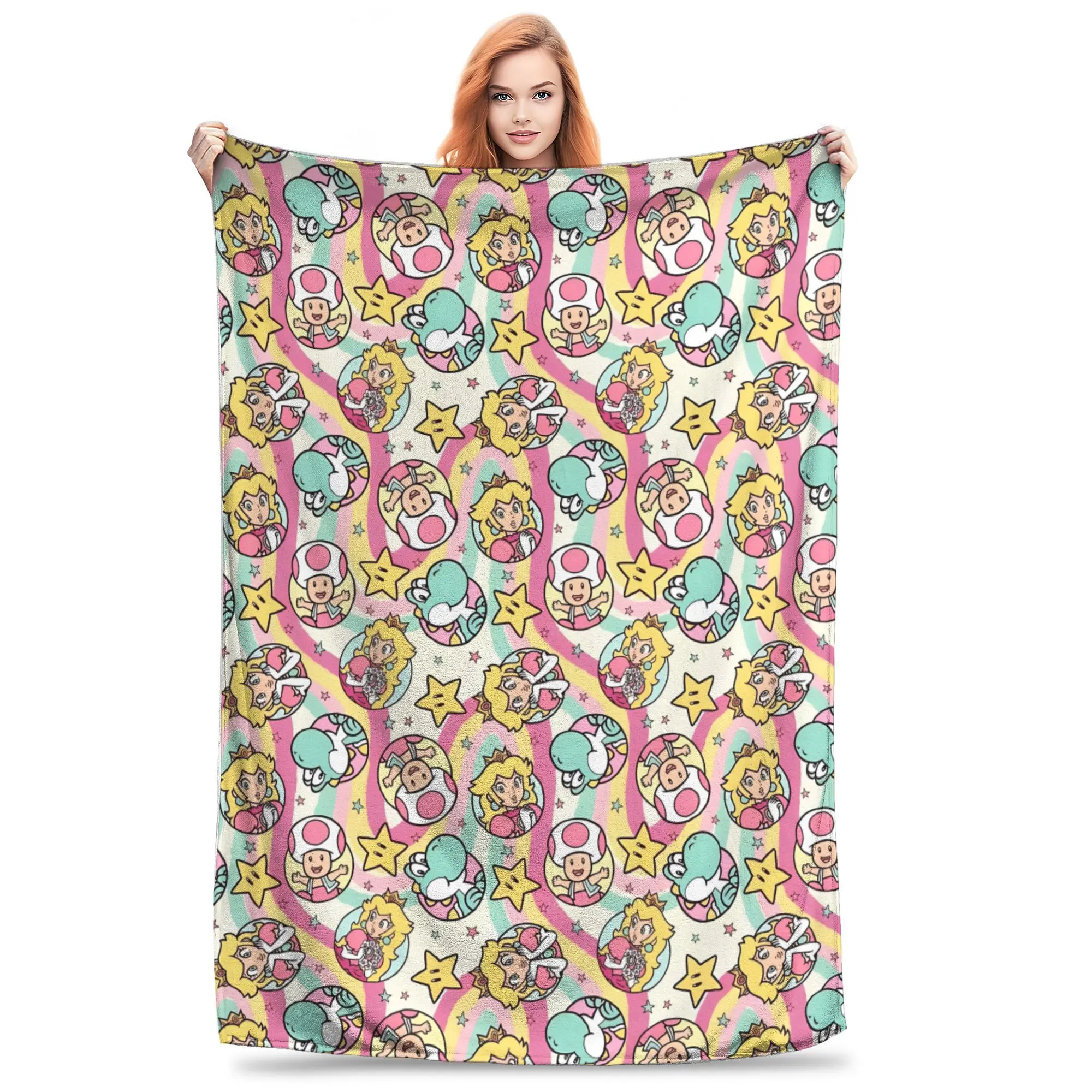 Одеяло с героями мультфильмов Супер Марио флисовое весенне-осеннее персиковое
