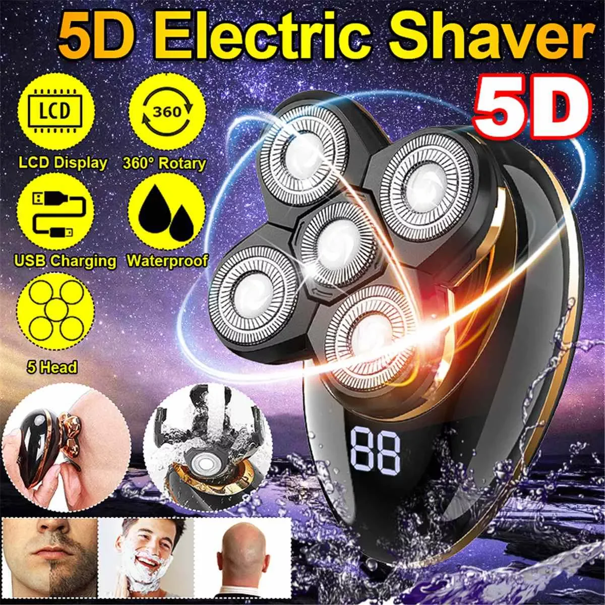 

Бритва 5 baldes бритва 5D ротационный триммер для волос Машинка для стрижки бороды набор для ухода для мужчин