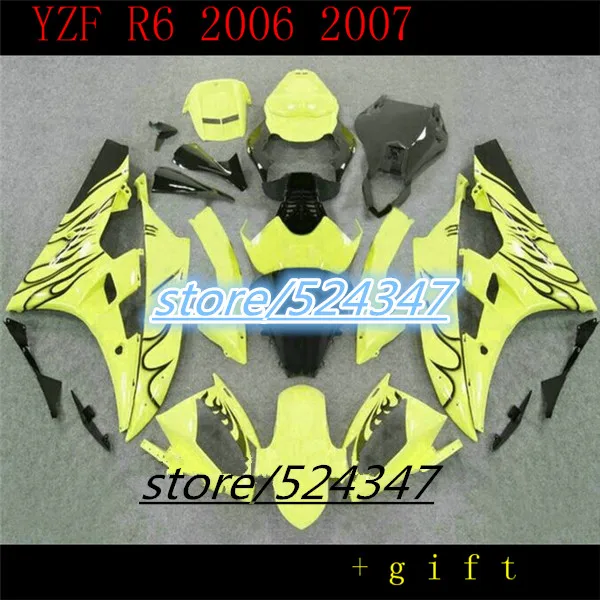 

Комплект обтекателей для мотоцикла инъекции Hey-для R6 2006 2007 комплект обтекателей с черным пламенем в желтом цвете YZF R6 06 07 ABS Обтекатели для Yamaha