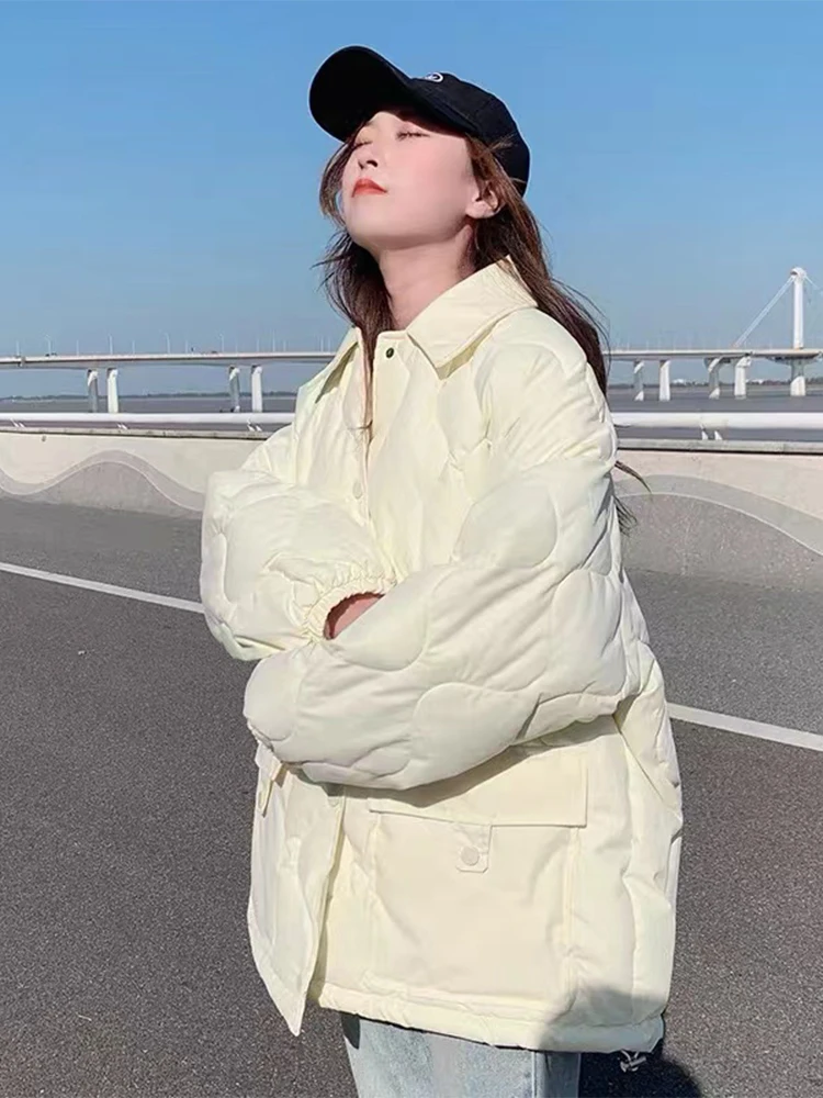 

Autumn Winter Thicken Warm Medium Long Chic Parka Women Casual Sweety Solid Color Big Pocket Loose Hooded Coat Jackets Outwear