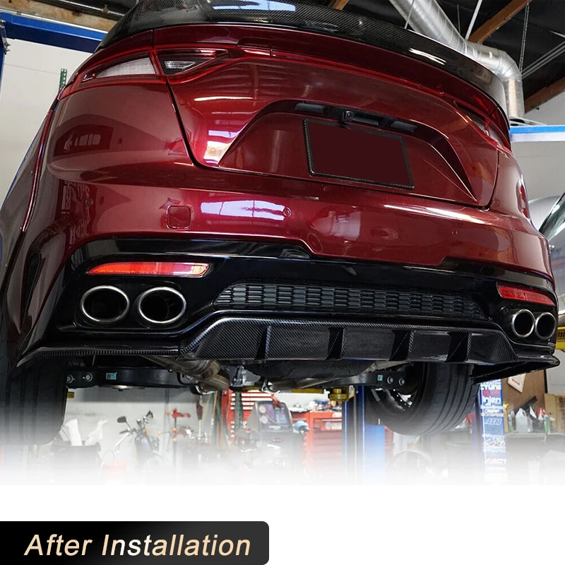 Фото Задний бампер, диффузор, спойлер для KIA Stinger GT EX Hatchback, 4-дверный 2018-2022, задний диффузор из углеродного волокна, защита спойлера №3