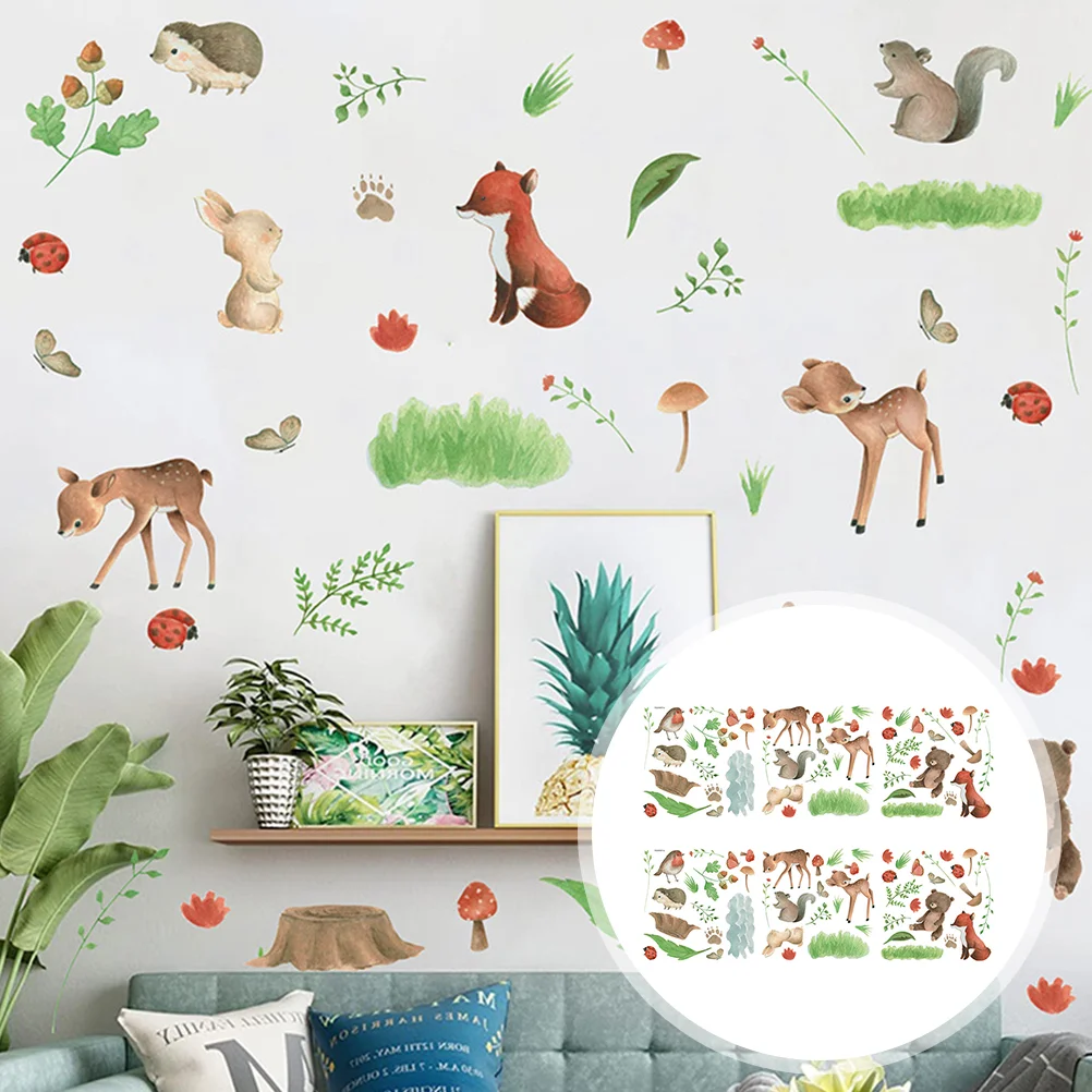 

1 Set of Adorable Animal Wall Stickers Wall Decorative Decals Plants Pattern Wall Stickers